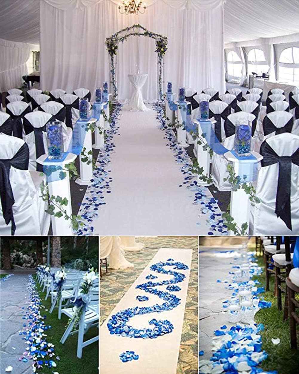 Mixed Blue and White Artificial Silk Flower Rose Petals for Wedding Aisle Decorations Flower Girl Scatter Petals Table Centerpieces