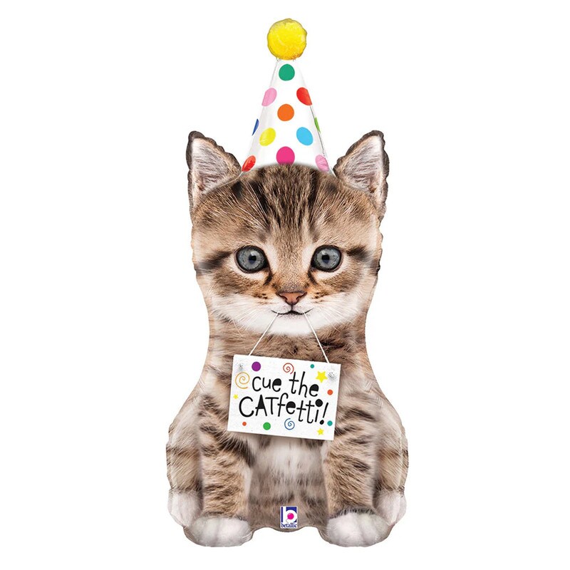 Cue The Catfetti Cat Foil Balloon Cat Shape 36"