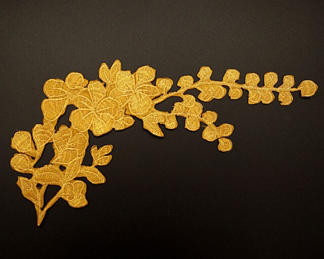 10" x 5.5" Gold Iron On Embroidered Floral Patch Applique Pack of 12