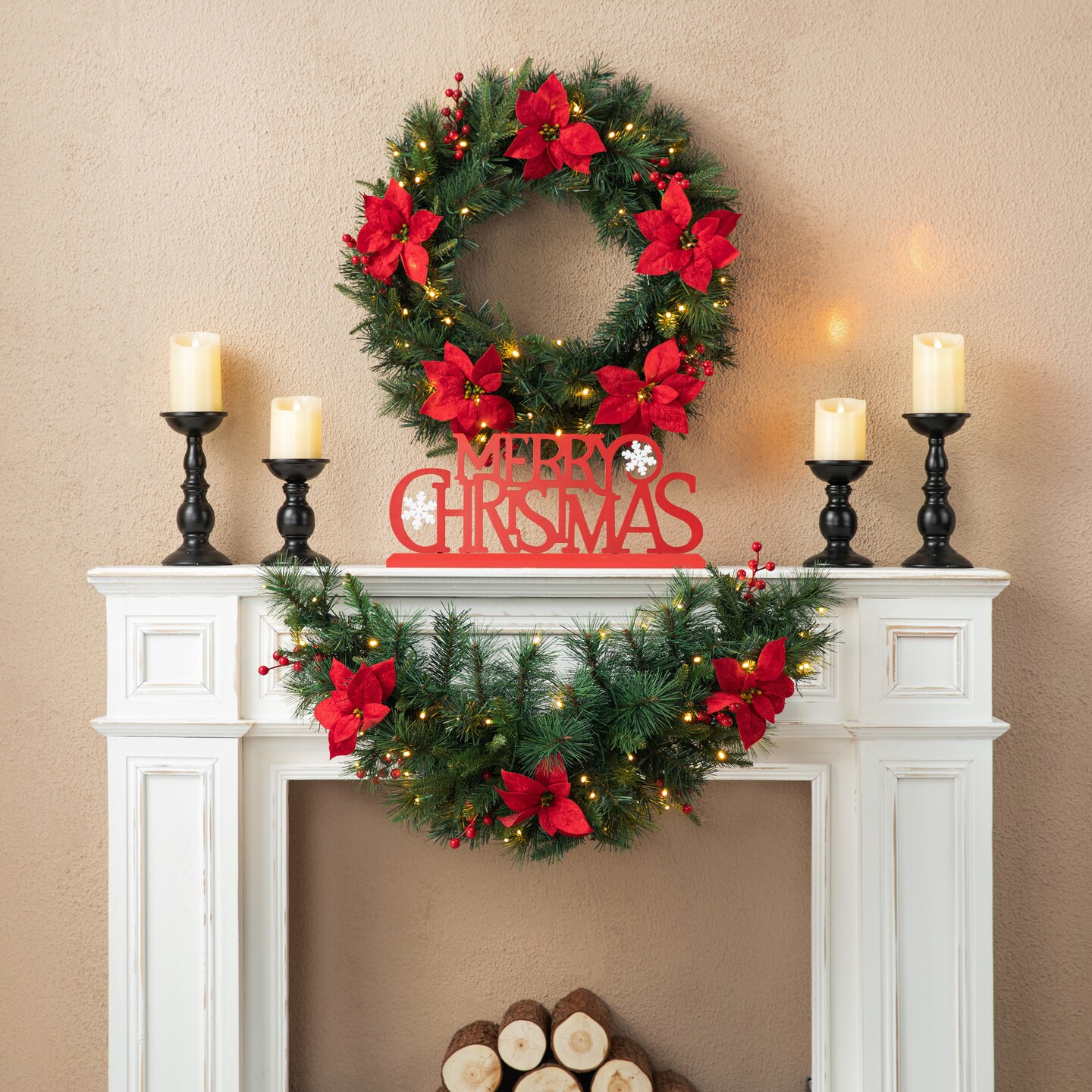 Set of 2 Pre-Lit Christmas Swag, with 50 Warm White LED Lights, Three Function