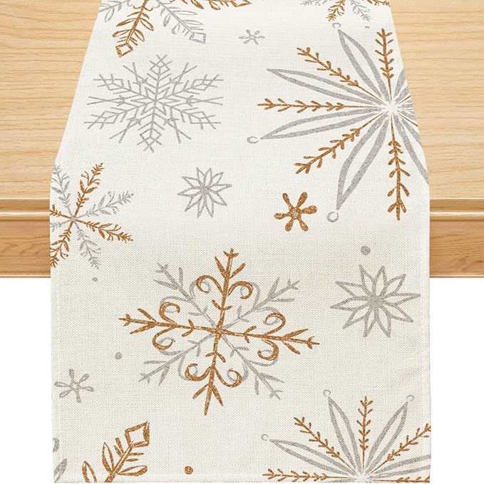 Snowflake Decorations Christmas Runner for Table Seasonal Chriatmas Winter Holiday Decor for Indoor Outdoor Dining Table Decorations (13&#x22; x 72&#x22;)