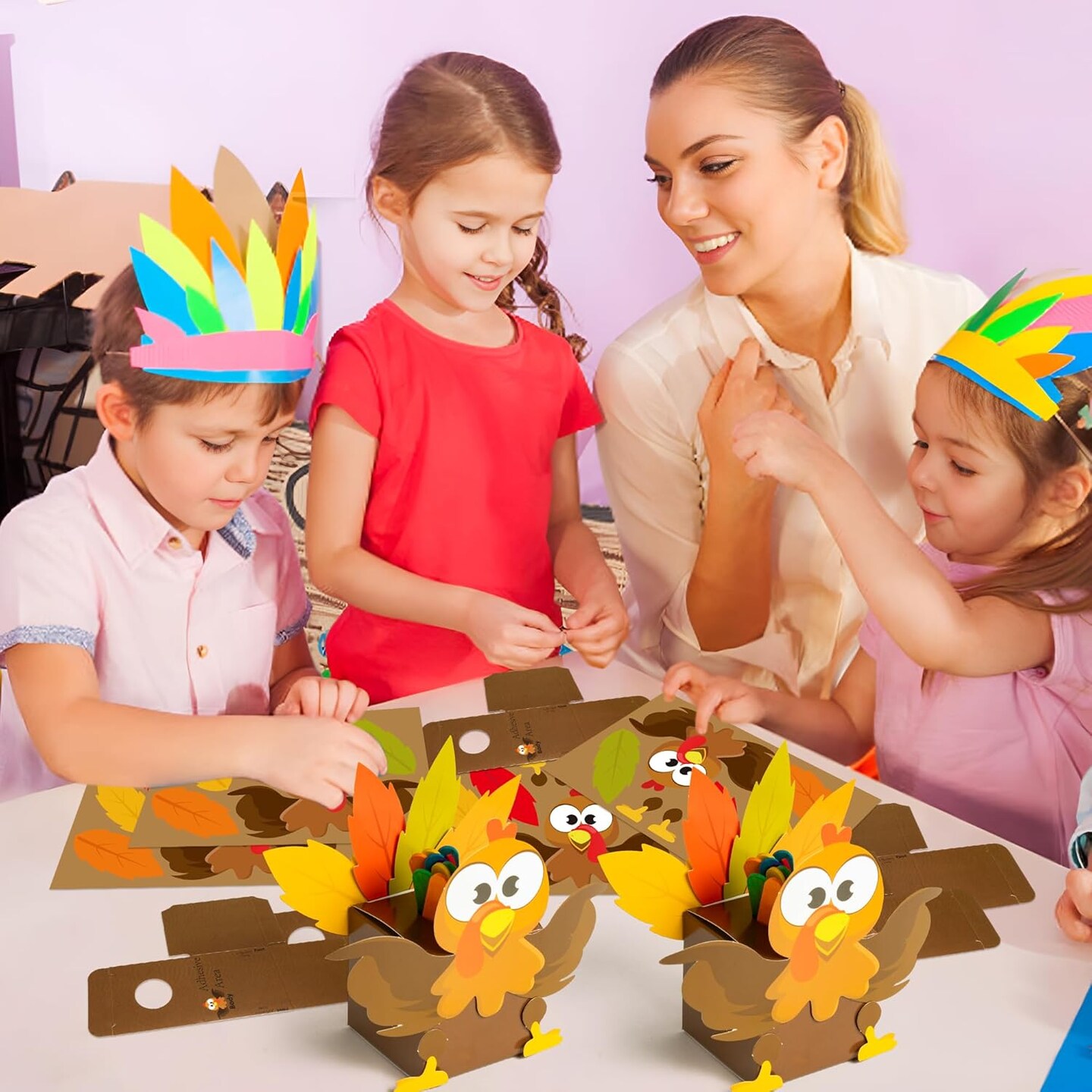 Fall Thankful Turkey Craft - 16Pcs Thankful Turkey Jar Craft Kit DIY Religious Turkey Prayer Jar with Popsicle Stick Thanksgiving Gratitude Turkey Box Paper Craft School Fun Activities for Kids
