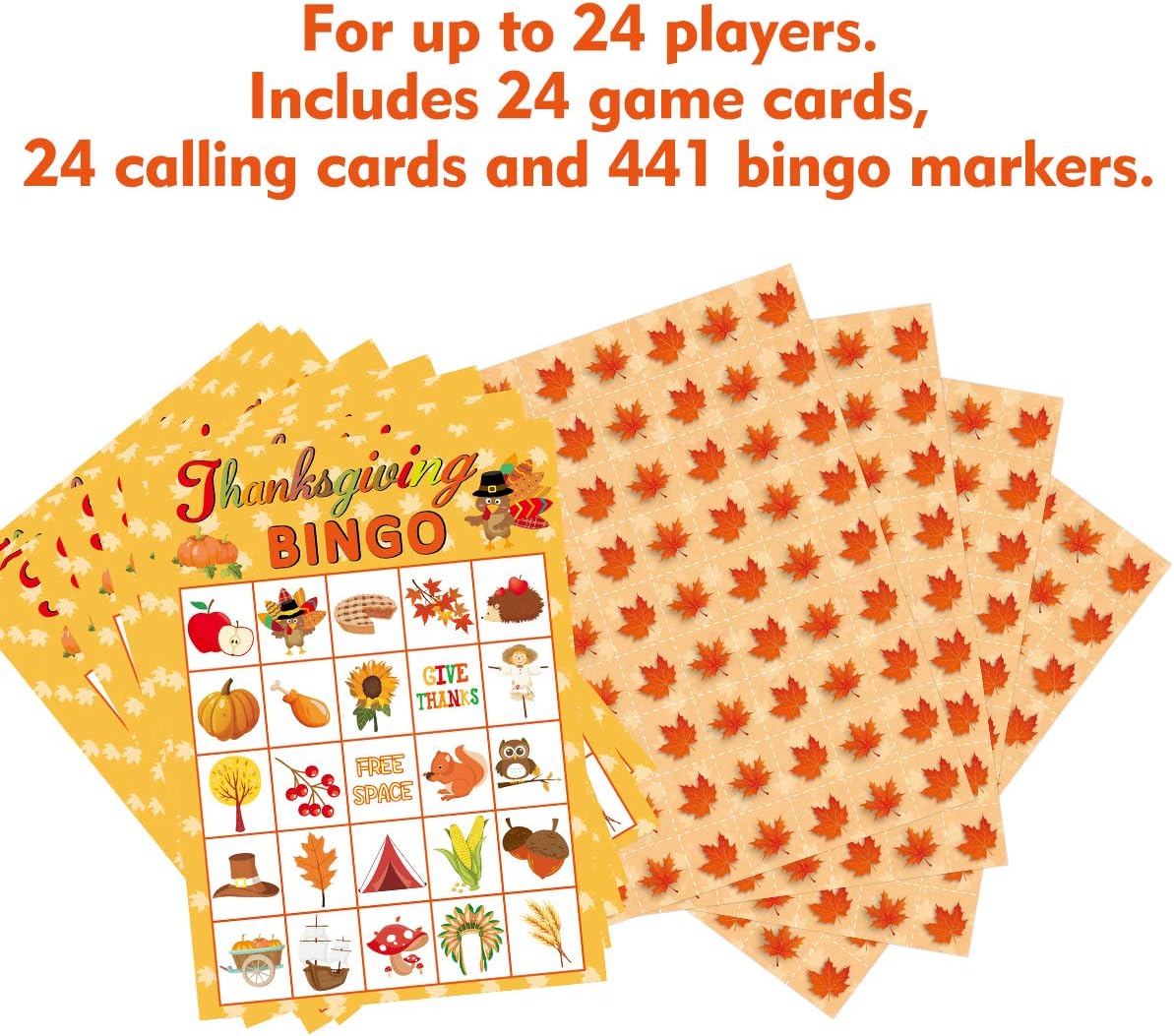 Thanksgiving Bingo Game 24 Players for Kids Holiday Party Craft Supplies
