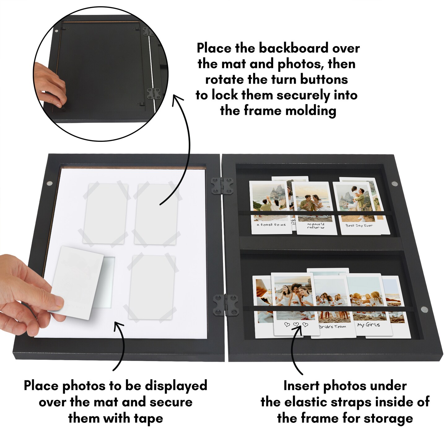 Americanflat 9x11 Picture Frame with Storage - Fits Four 2x3 Instant-Print Photos - Storage Frame Holds up to 100 Photos - Black