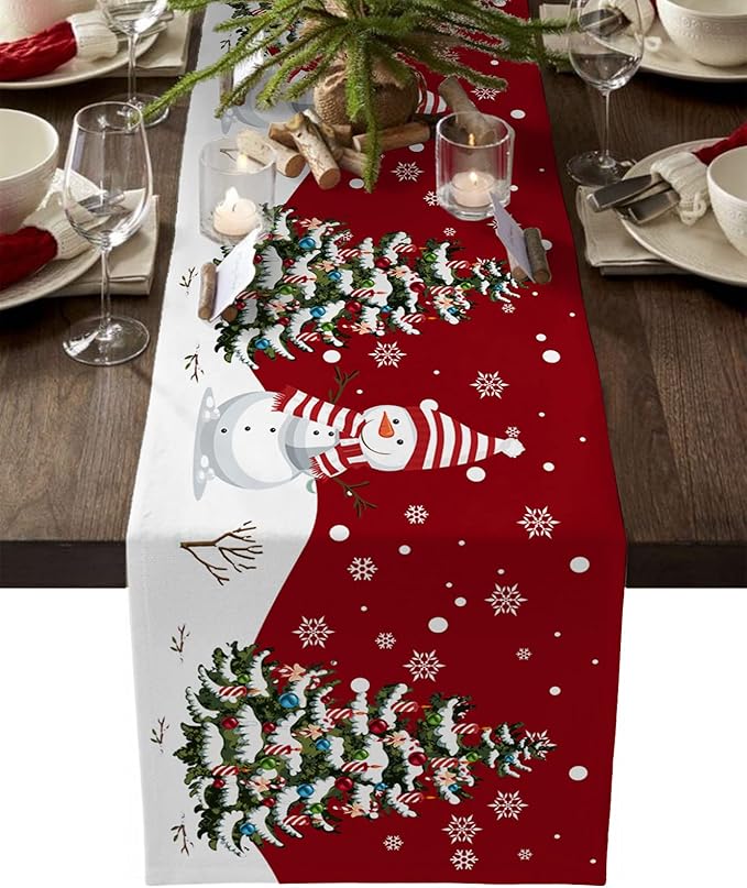 Inches, Snowman Rustic Red Snowflake Bed Runner Dress Scarves, Farm Xmas Tablerunner for Dining/Holiday/Coffee Table 13&#x22;x 36&#x22;