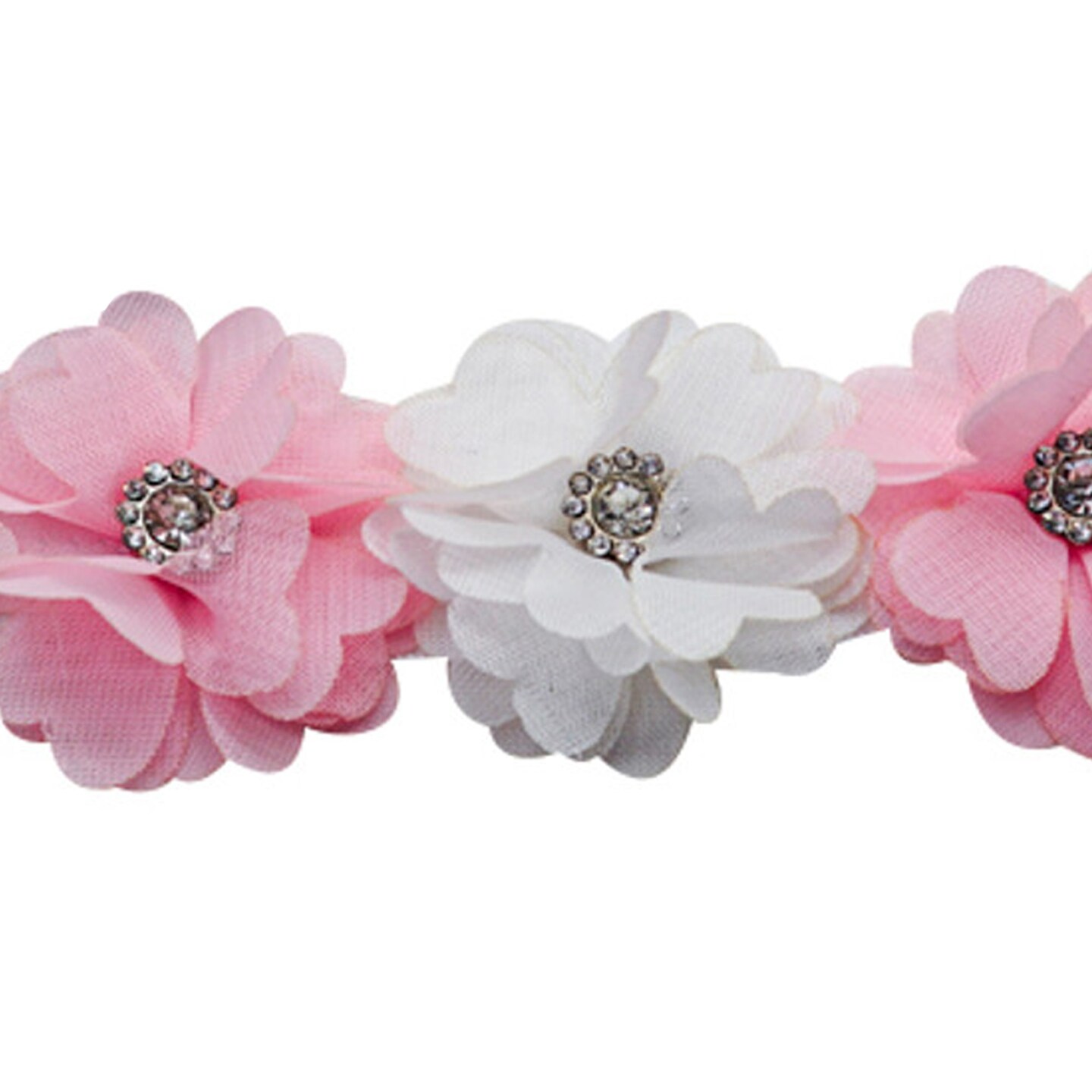 2&#x22; x 10 Yards Pink and White 3D Flower Rhinestone Organza Trim