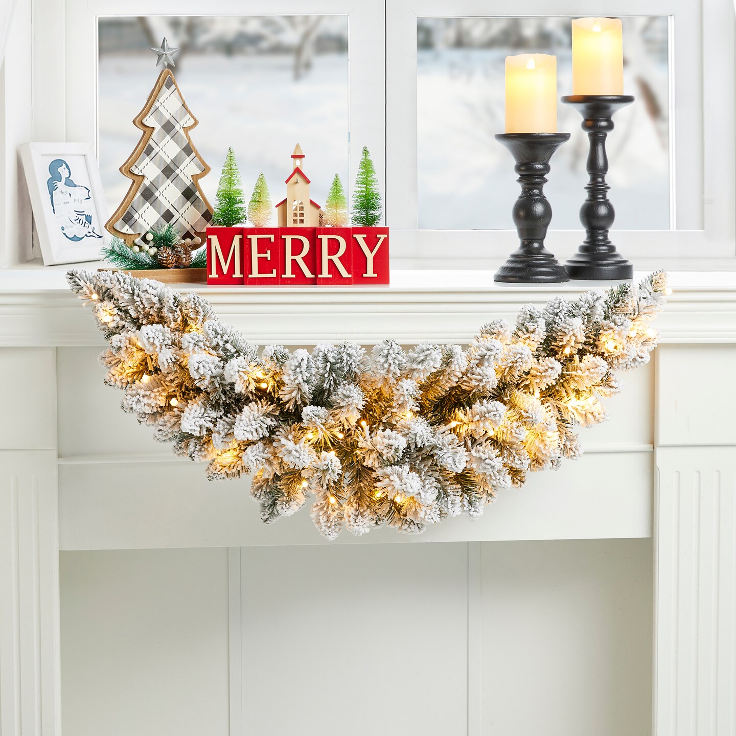 3ft Pre-Lit Christmas Swag, with 50 Warm White LED Lights, Three Function