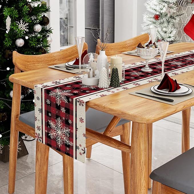 Runner 13 x 72 Inch, Winter Snow Theme Coffee Christmas Table Runner for Dining, Holiday Christmas Decorations Indoor Home Table Decor