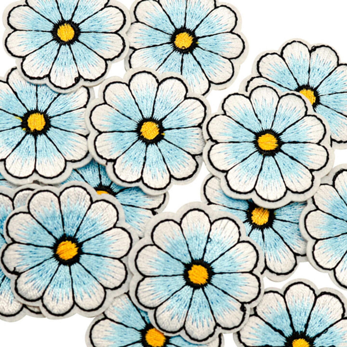 1 1/2" Blue Daisy Flower Embroidery Iron On Heat Transfer Patch Pack of 72