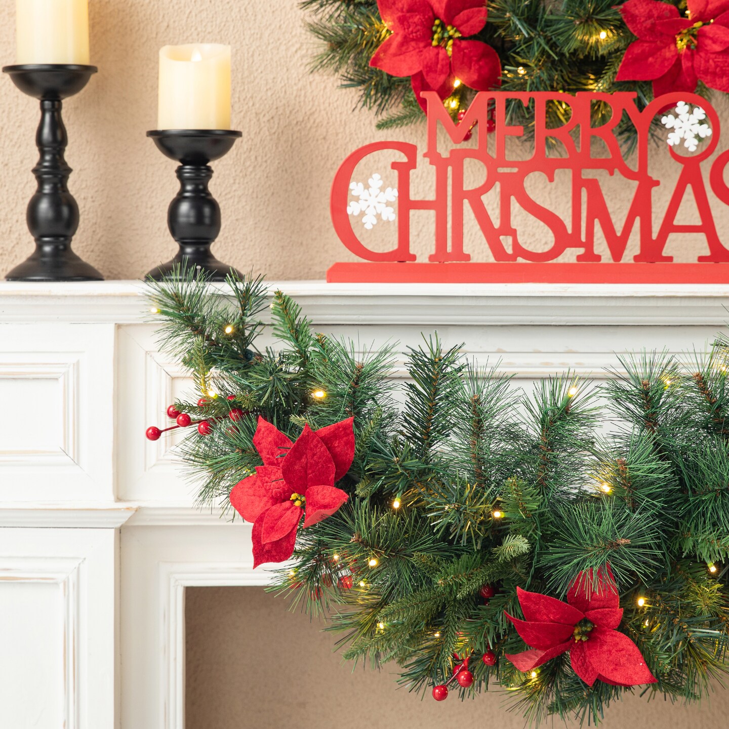 Set of 2 Pre-Lit Christmas Swag, with 50 Warm White LED Lights, Three Function