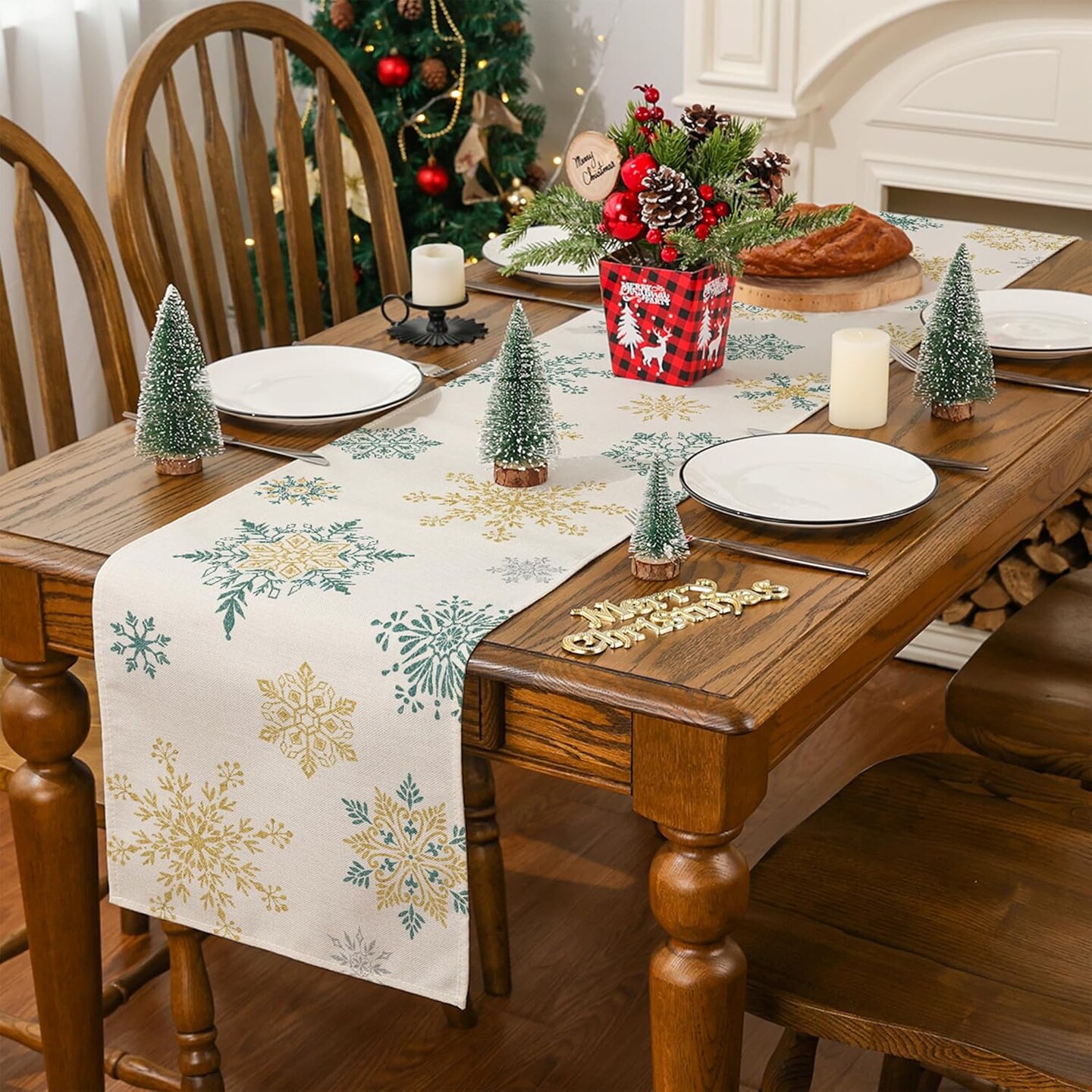 Christmas Table Runner, Christmas Decorations Snowflake Christmas Runner for Table