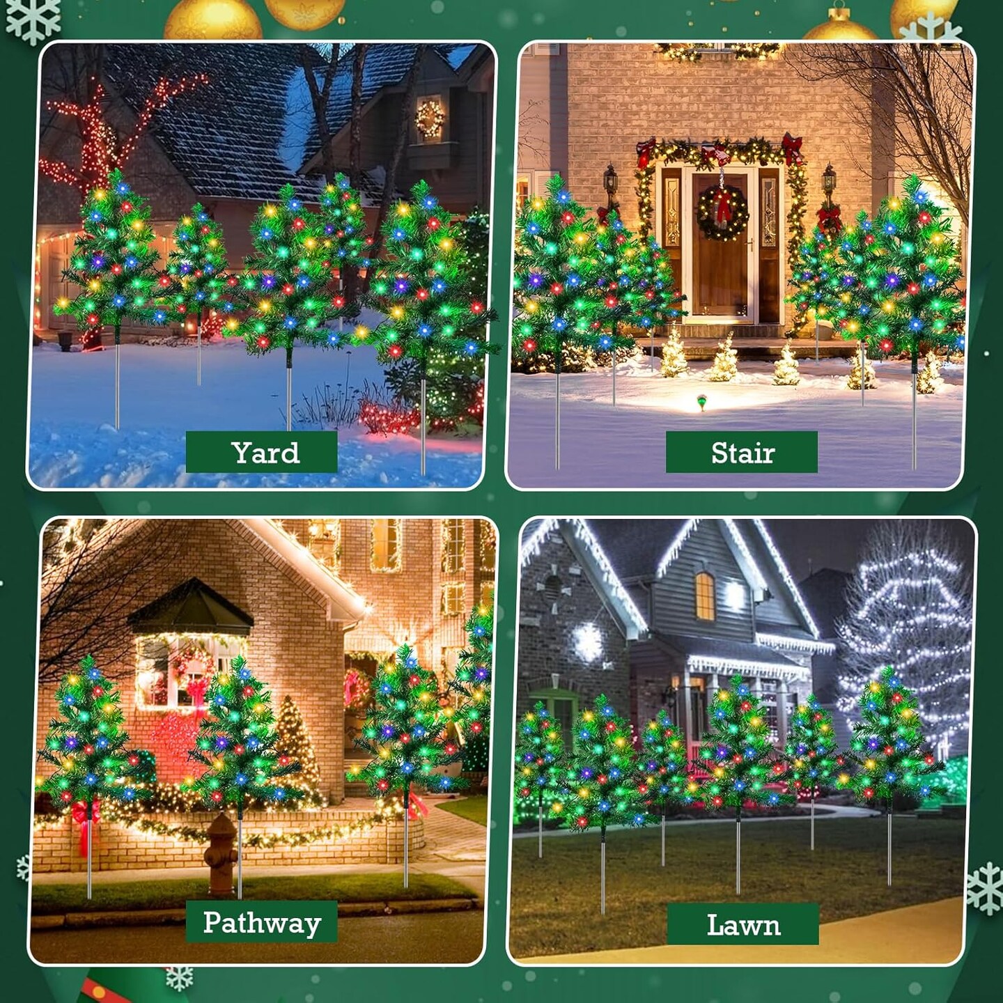 6PCS Solar Christmas Tree for Christmas Decorations Outdoor Pathway Lights with 120 C6 Multi-Color Lights 8 Lighting Modes Waterproof for Outside Garden Yard Lawn House Front Porch Door