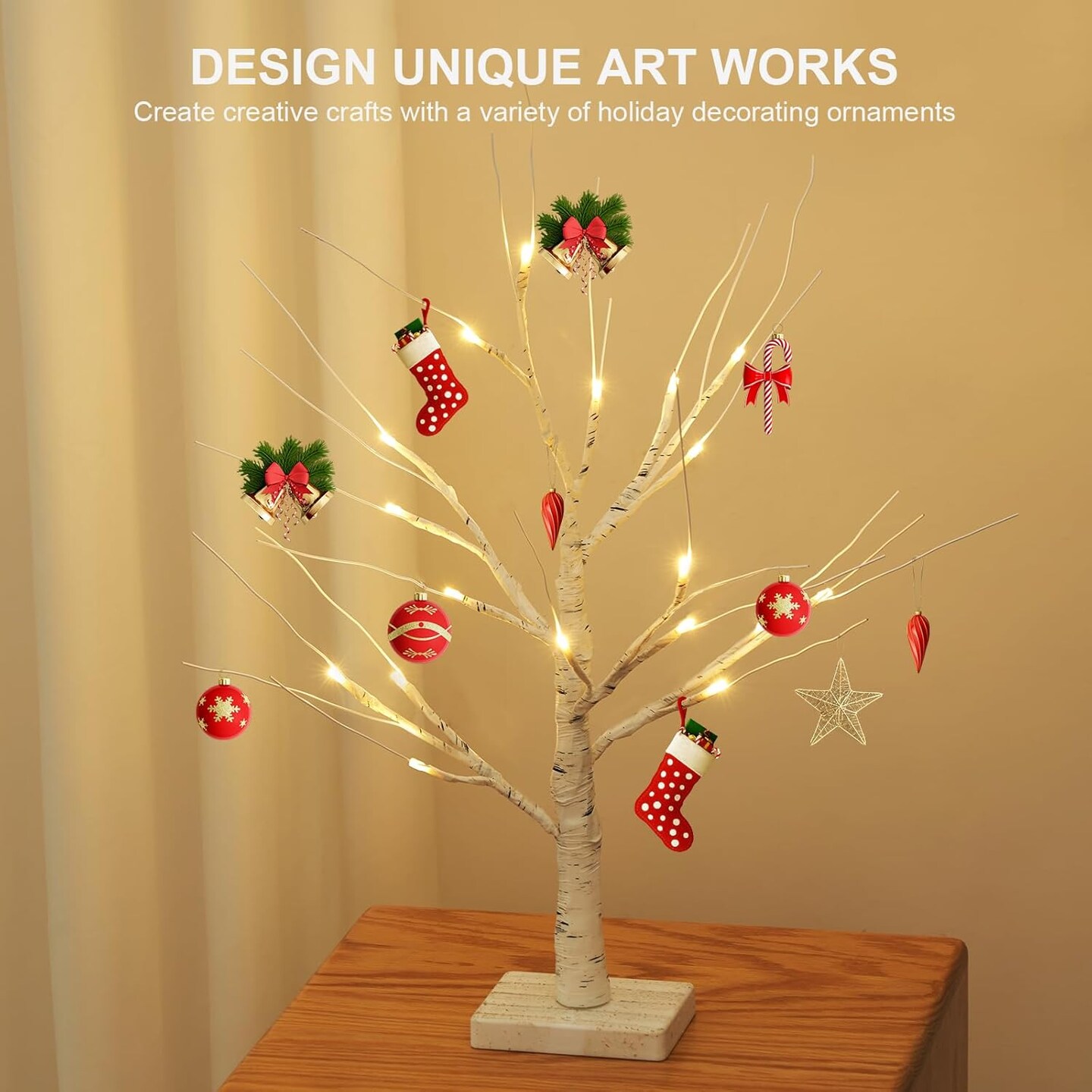 2 Pack 24” 2FT Lighted Birch Tree with 18LT Warm White LEDs, Christmas Decorations Indoor Battery Powered Timer, Money Tree for Winter Party Wedding Table Mantel Home Easter Decor