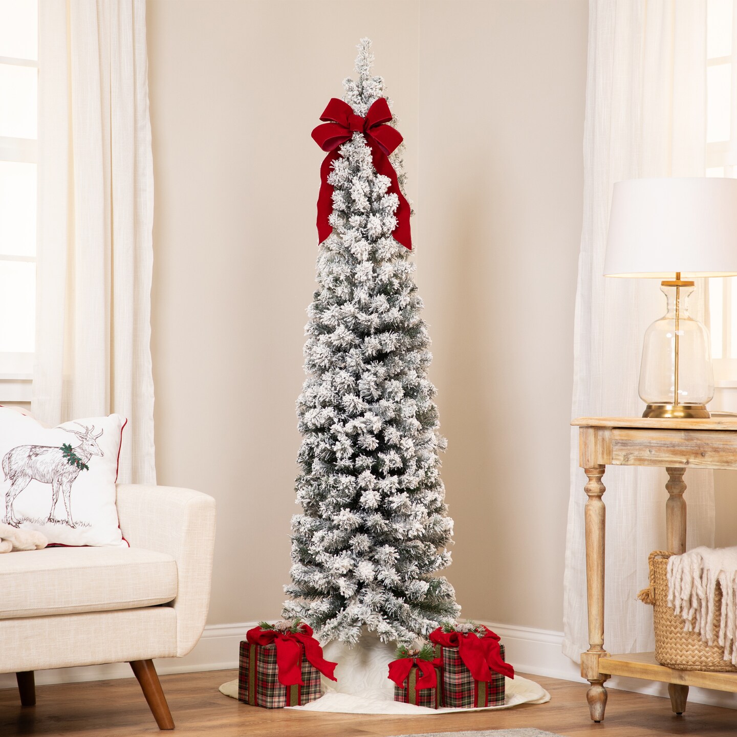 Northlight Pencil Flocked Pine Artificial Christmas Tree - 6' - Unlit
