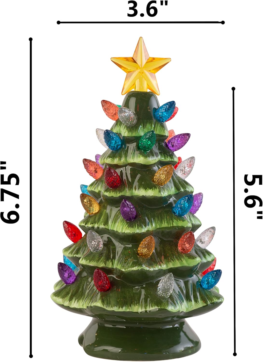 Small Vintage Ceramic Christmas Tree with Multi-Color Lights and Clip in Cord - 6.75" Tabletop Tree