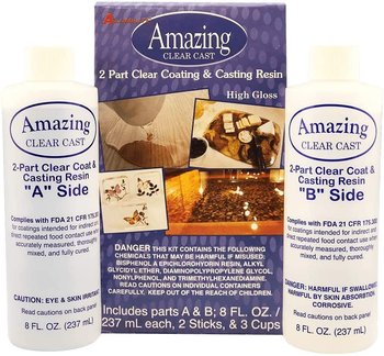 Alumilite Amazing Clear Cast Plus [8 oz A + 8 oz B (16 ounces) 2 Part Kit] UV Resistant Plastic Coating &#x26; Casting Epoxy Resin for Countertops, Cups, Tumblers &#x26; Crafts | High-Gloss Liquid Glass Finish