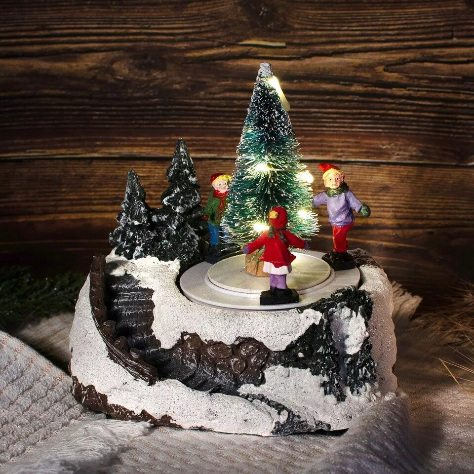 LED Ice Skating Kids Christmas Decoration Winter Scene Rotating Lighted 6x6&#x22;