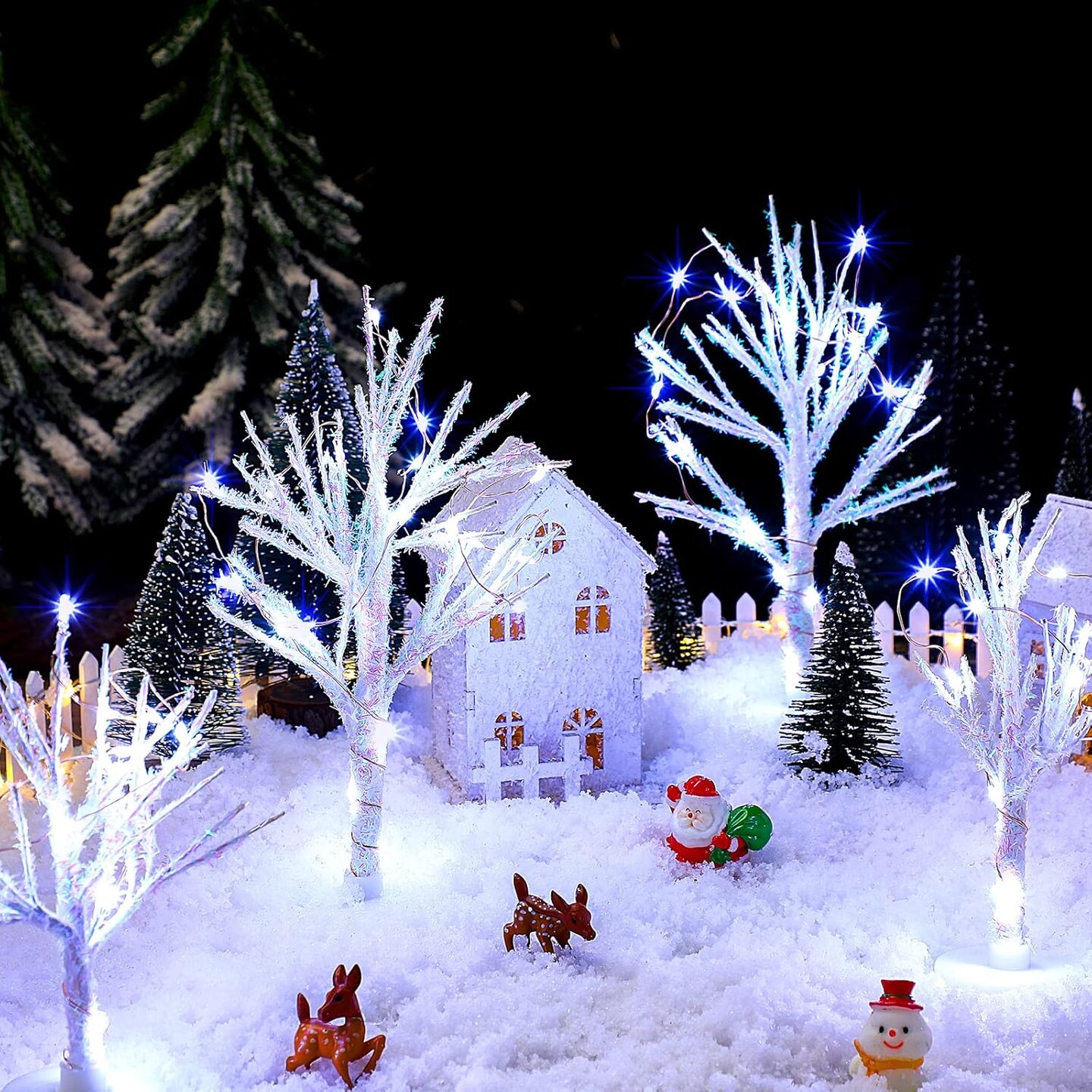 5 Pcs Christmas Village Trees with LED Light Christmas Village Accessories White Christmas Tree Artificial Xmas Mini Bare Branch Tree for Winter Christmas Decoration 5.9 Inch 7.9 Inch(Modern)