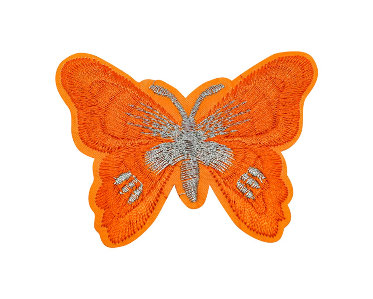 3"x 2 1/4" Orange / Silver Embroidery Heat Transfer Iron On Butterfly Patch Pack of 72