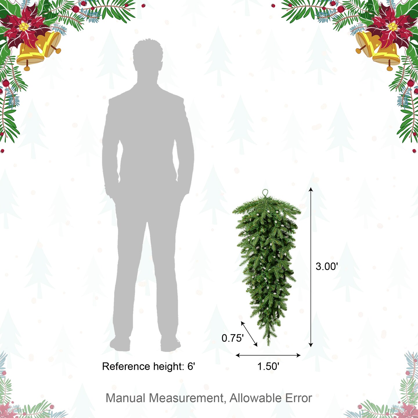 Set of 2/4 Pre-Lit Greenery Christmas Teardrop Swag with 50 Lights and Timer