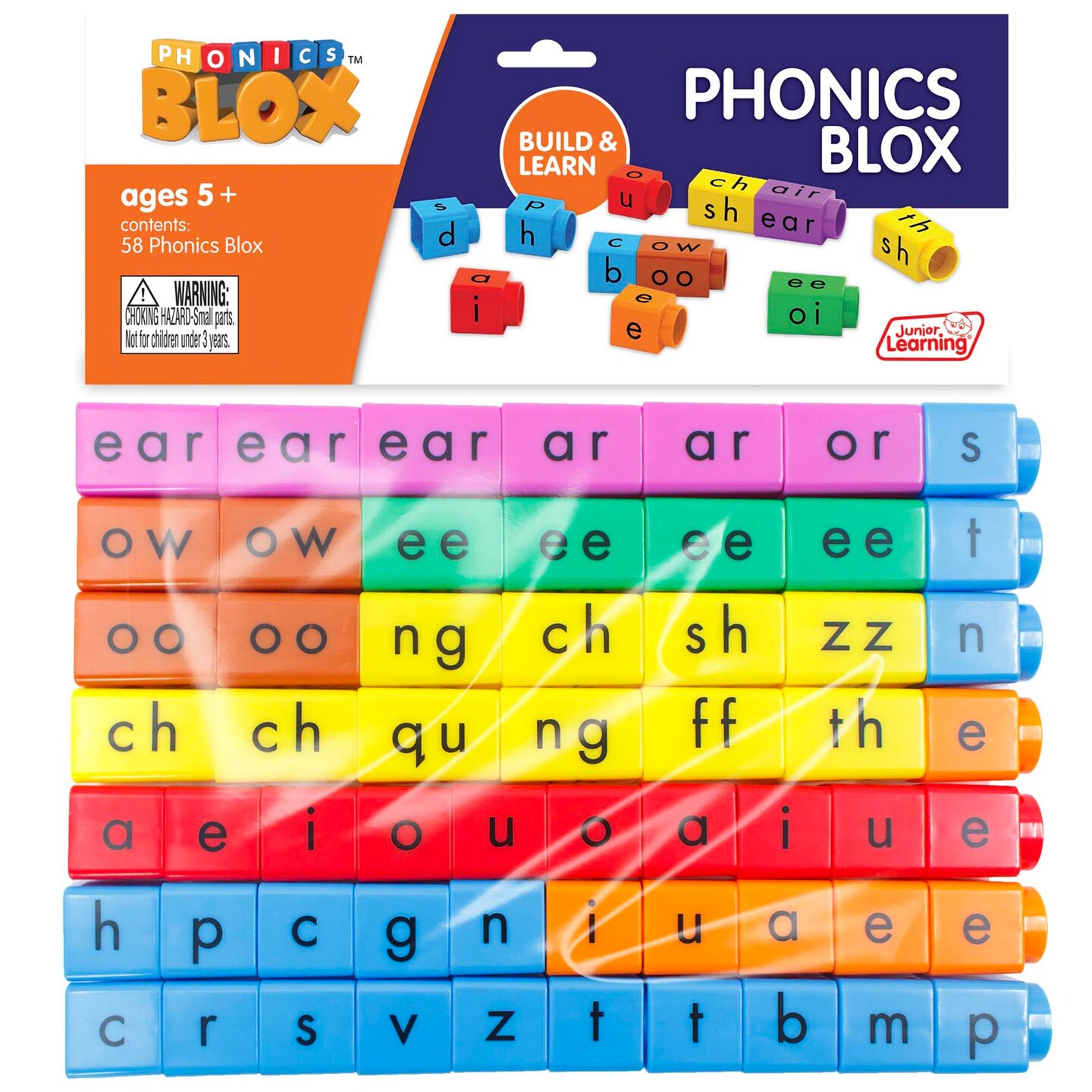 Junior Learning: Rainbow Phonics - Phonics Blox Set - 58 Color-Coded Blocks, Children's Build & Learn Set, Letter & Word Decoding, Phonemic Awareness
