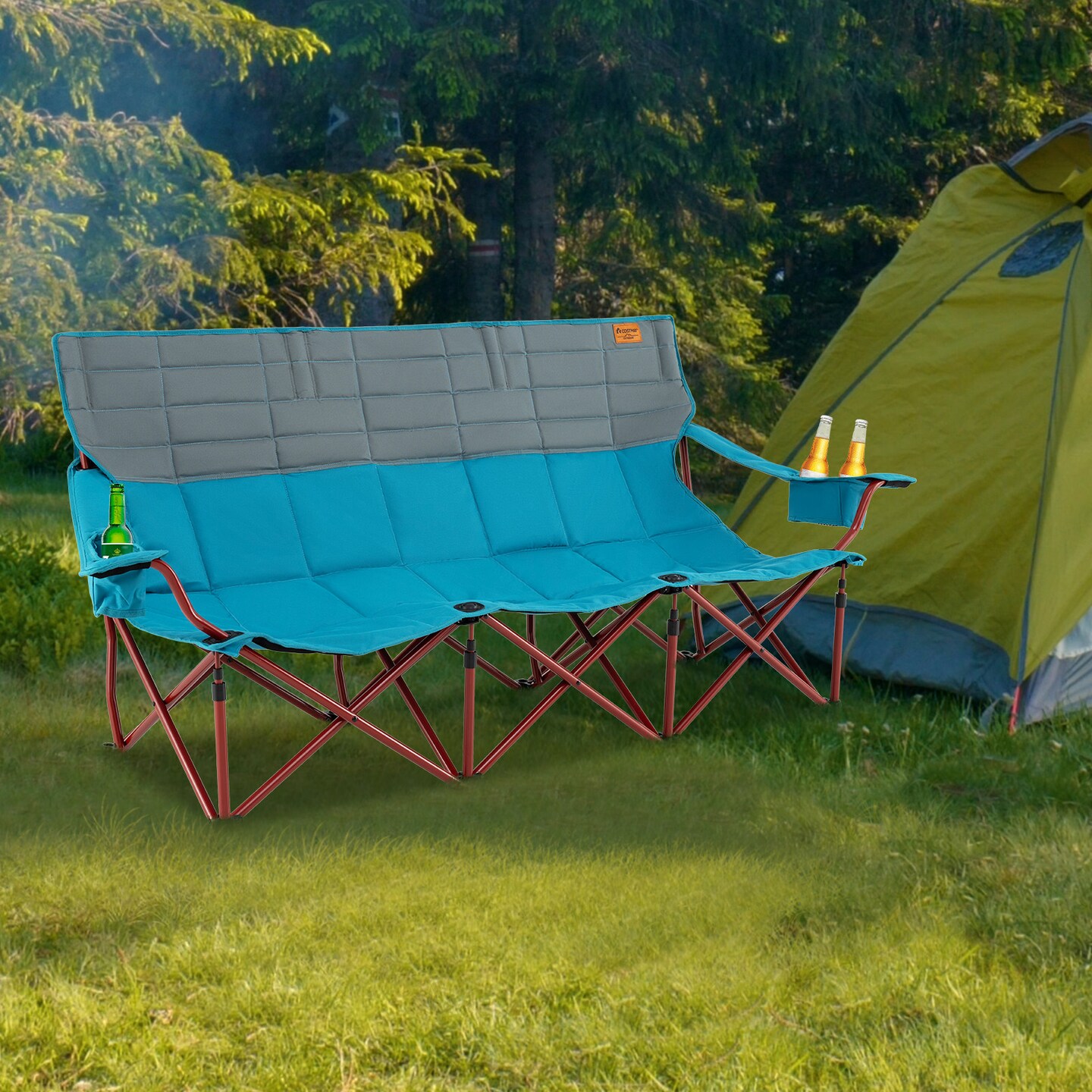 3-Person Folding Camping Chair with Cup Holders and Carry Bag