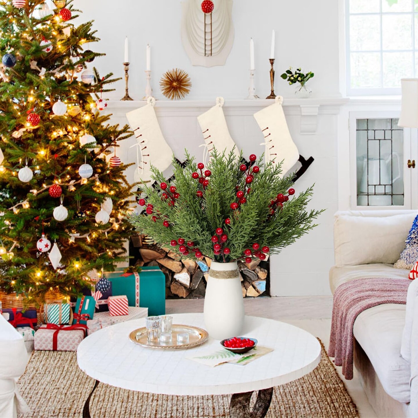 Holly Berries Twigs Christmas Tree Picks Greenery Sprays(green)