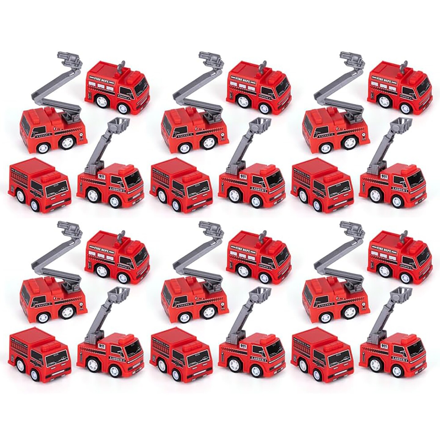 ArtCreativity: Mini Pullback Fire Trucks - 24 Pack - Bulk Set W/ 4 Distinct Designs, Red Firefighter &#x26; Rescue Vehicles, Party Favors, Kids Ages 3+