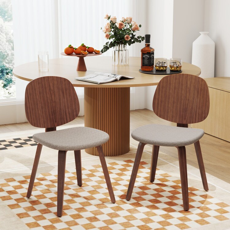 Walnut-Grey Bentwood Dining Chairs Set of 2 with Chenille Cushions and Ergonomic Back