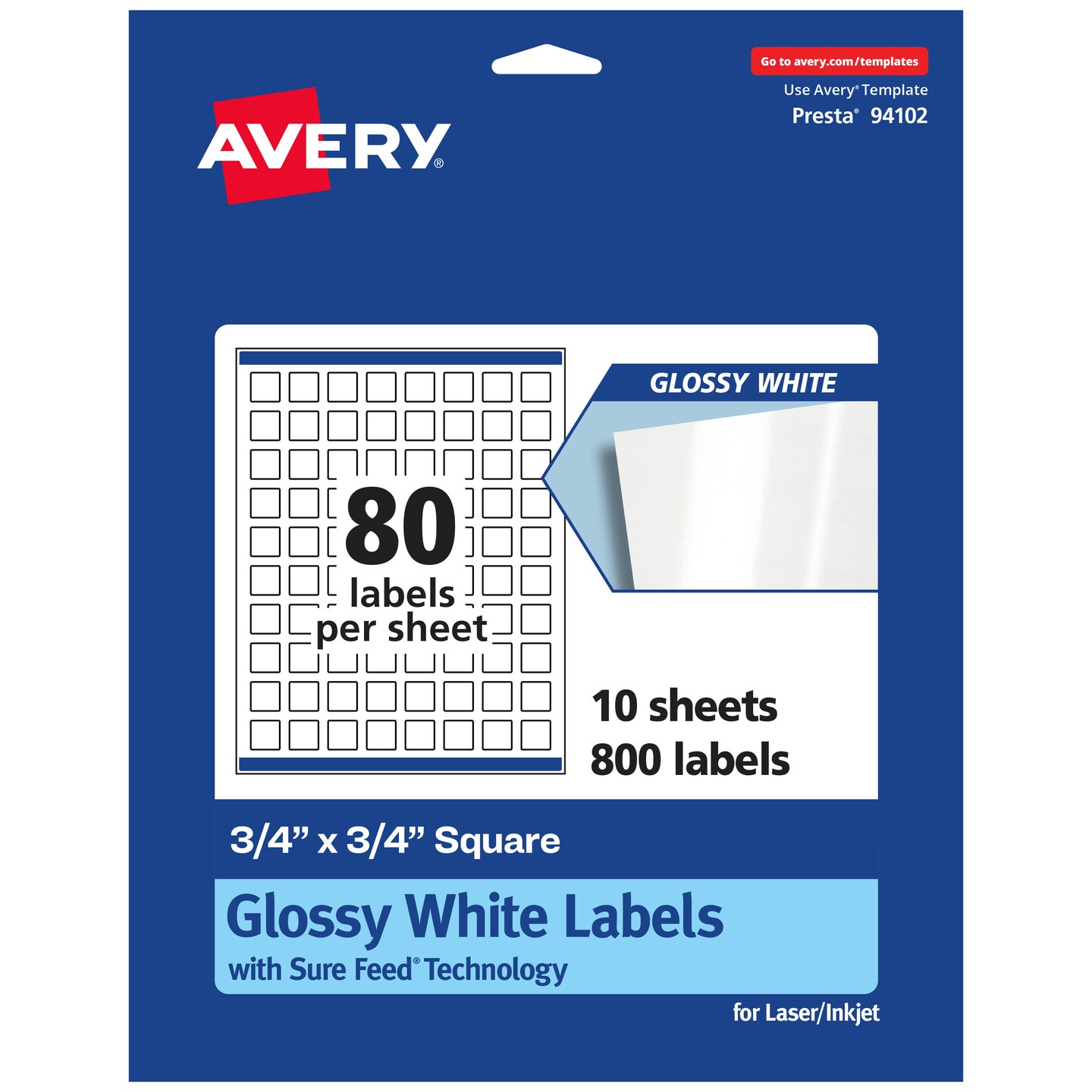Avery Glossy White Square Labels with Sure Feed, 3/4&#x22; x 3/4&#x22;