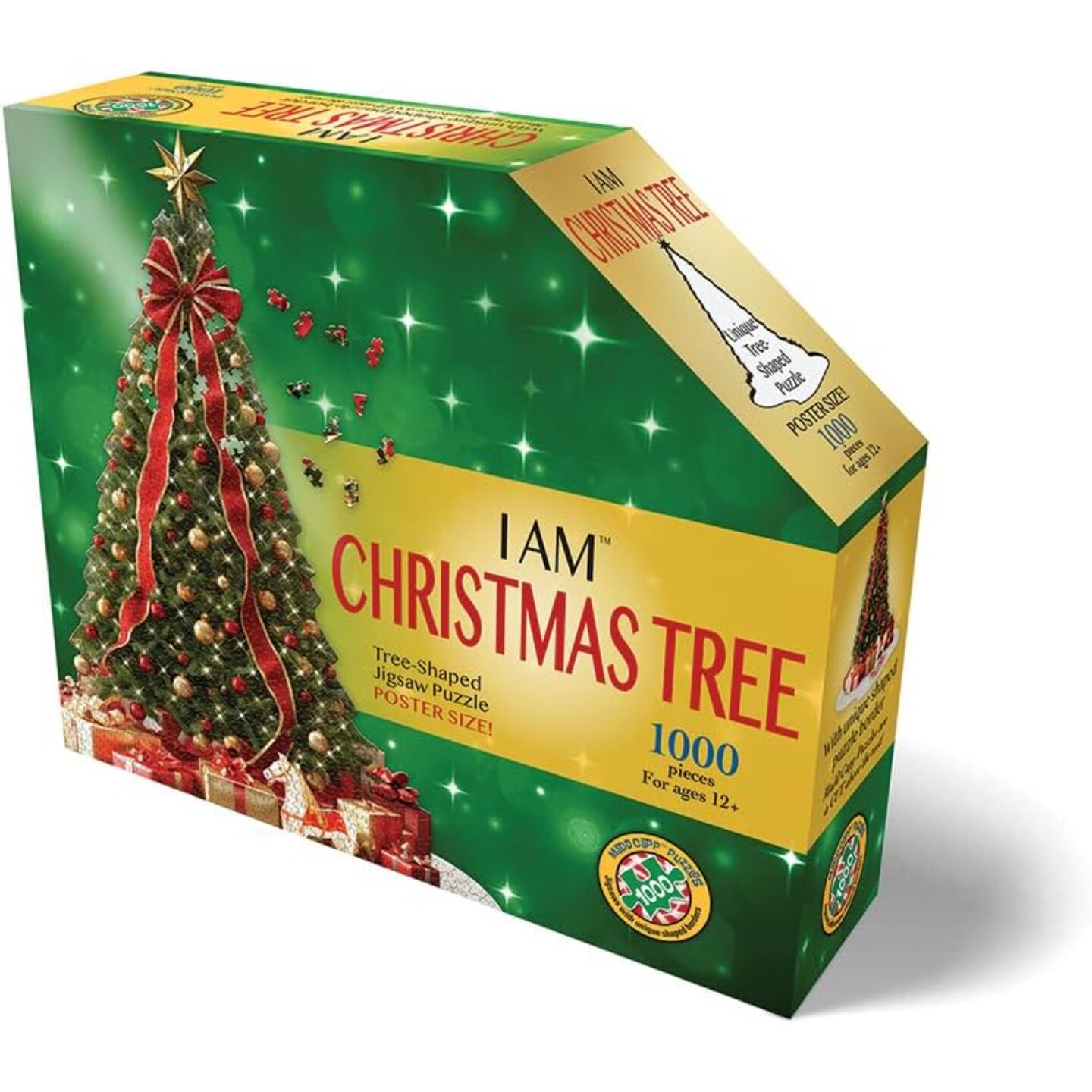 Madd Capp: I Am Christmas Tree - 1000 Piece Puzzle - Holiday Tree-Shaped Jigsaw Puzzle, 32x38" Size, Poster Reference, Educational Fun Fact Booklet