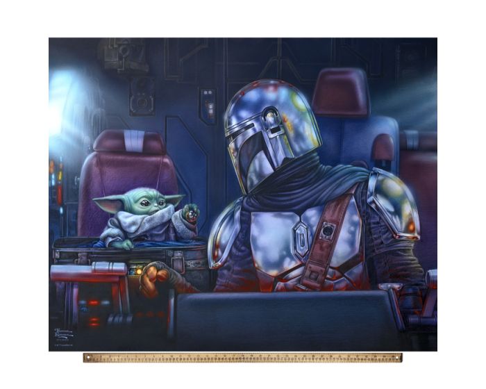 The Child The Mandalorian Fly Star Wars by Thomas Kinkade Licensed by David Textiles Digital Print Cotton Fabric Panel | 100% Cotton | Sold By the Panel