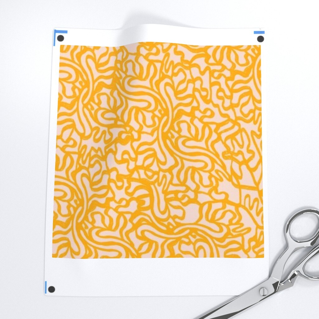Abstract Geometric Lines Small Scale Yellow Monochromatic Distressed Swirl Eclectic Modern Custom Printed Fabric by Spoonflower Various Fabrics by the Yard or Fat Quarter