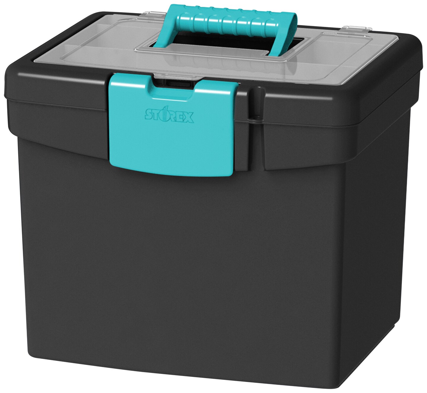 Storex File Storage Box with XL Storage Lid, 10-7/8 x 13-1/4 x 11 Inches, Black/Teal