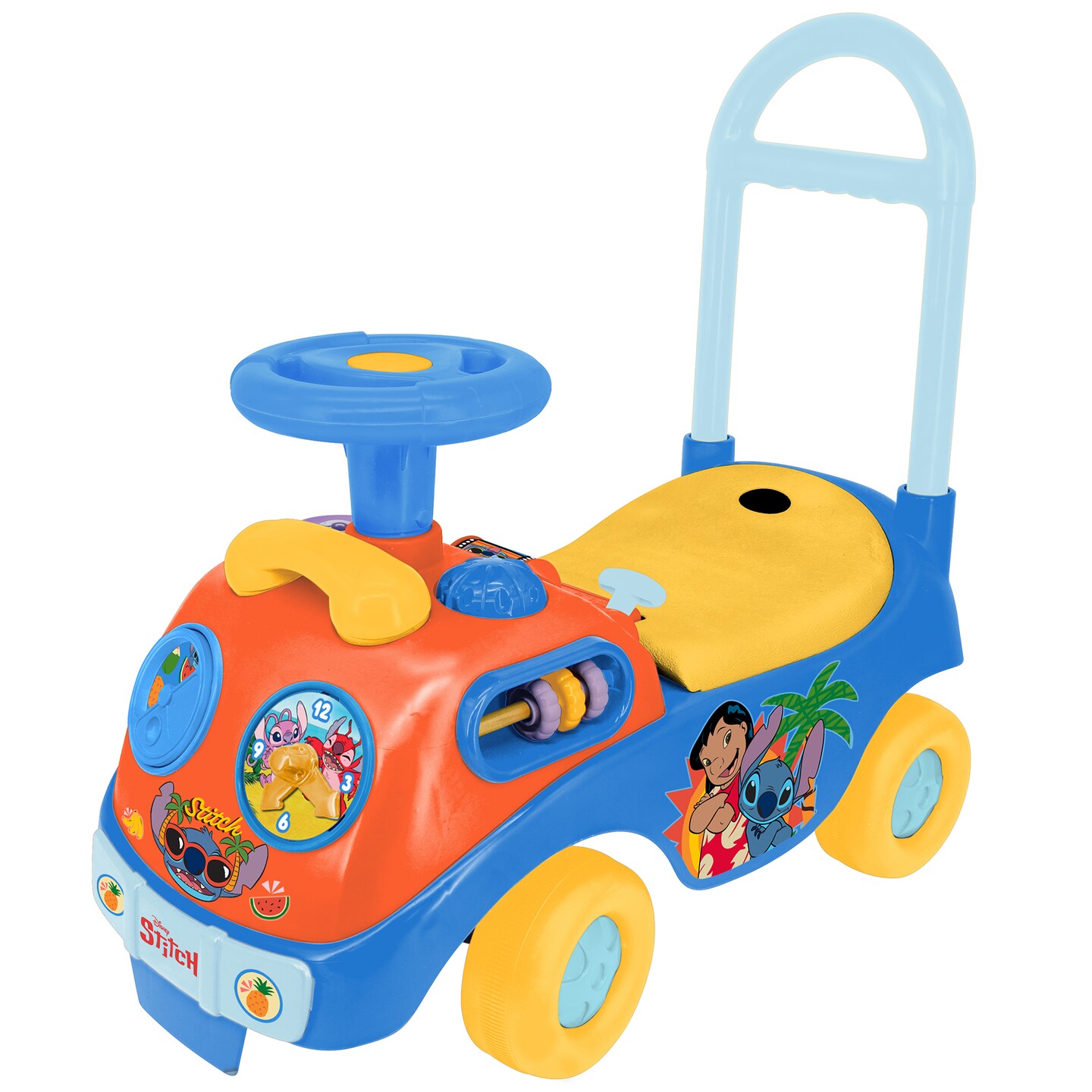 Kiddieland: Lights N' Sounds Adventure Ride-On - Stitch - Disney Foot-To-Floor Vehicle, Interactive Dashboard, Push-Pull Handle, Toddlers 12-36mo
