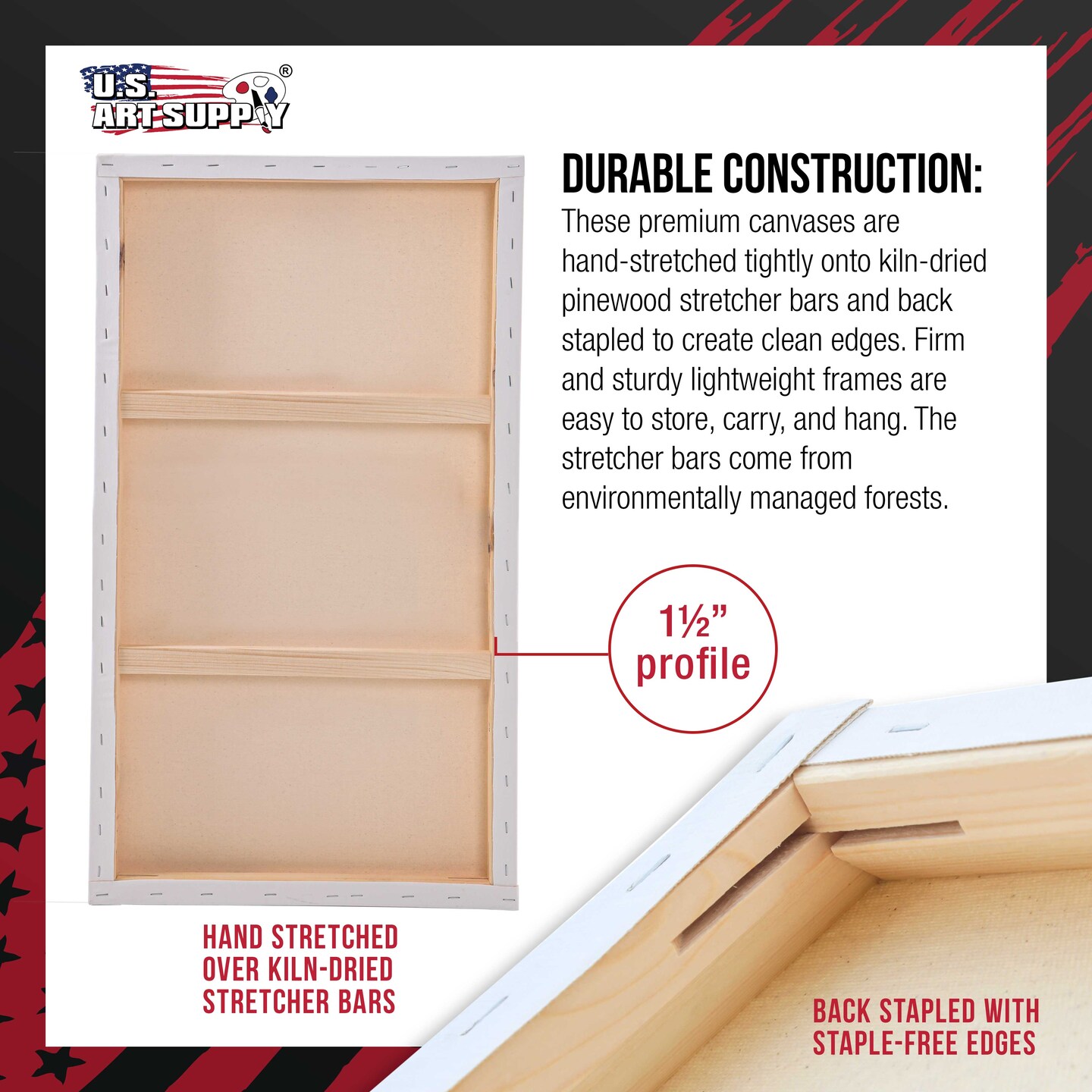 Large Stretched Canvas for Painting 18x36 inch Gallery Depth 1-1/2" Thick, 2-Pack - 12oz Acrylic Gesso Triple Primed, Professional Artist Quality, 100% Cotton - Oil, Pouring Paint