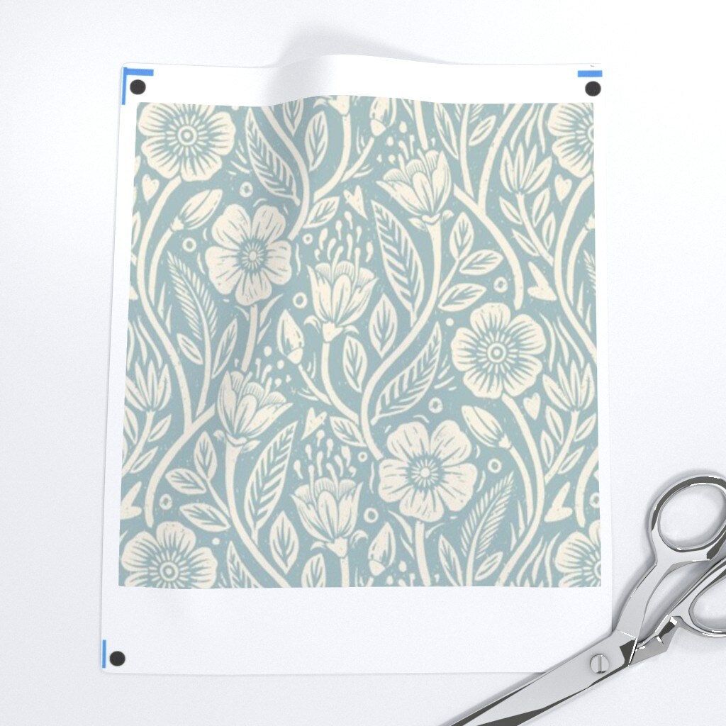 Blue Wildflowers Cream Floral Pastel Block Print Spring Flowers Cottagecore Custom Printed Fabric by Spoonflower Various Fabrics by the Yard or Fat Quarter