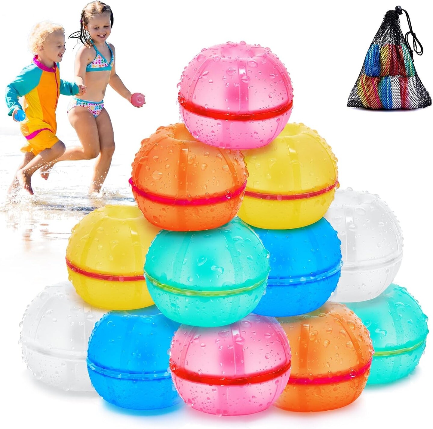 6Pcs Reusable Water Balloons, Magnetic Refillable Water Bomb Balloons