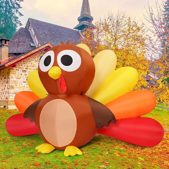 GOOSH 6.7 FT Long Thanksgiving Inflatables Turkey Baby with Built-in LEDs