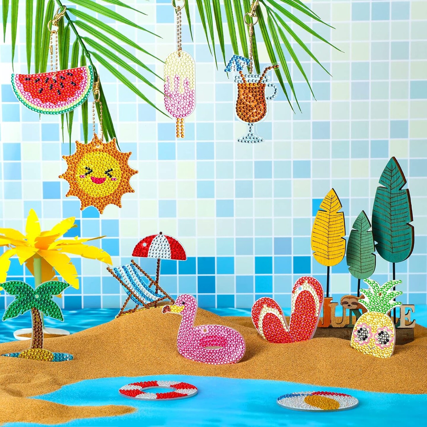 24 Pcs Summer Diamond Painting Keychain Kits 5d DIY Hanging Diamond Art
