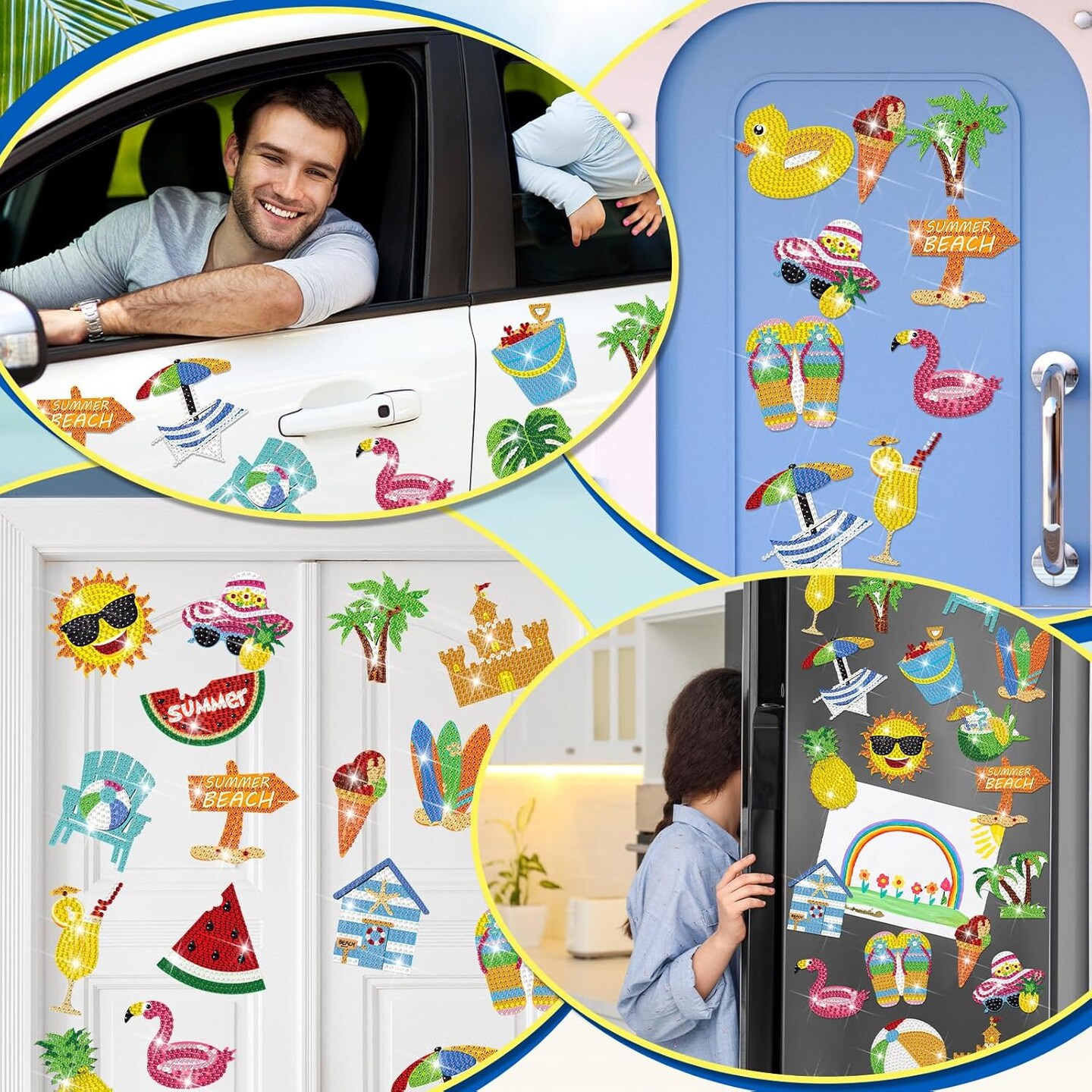 24 Pcs Summer Refrigerator Diamond Painting Magnets