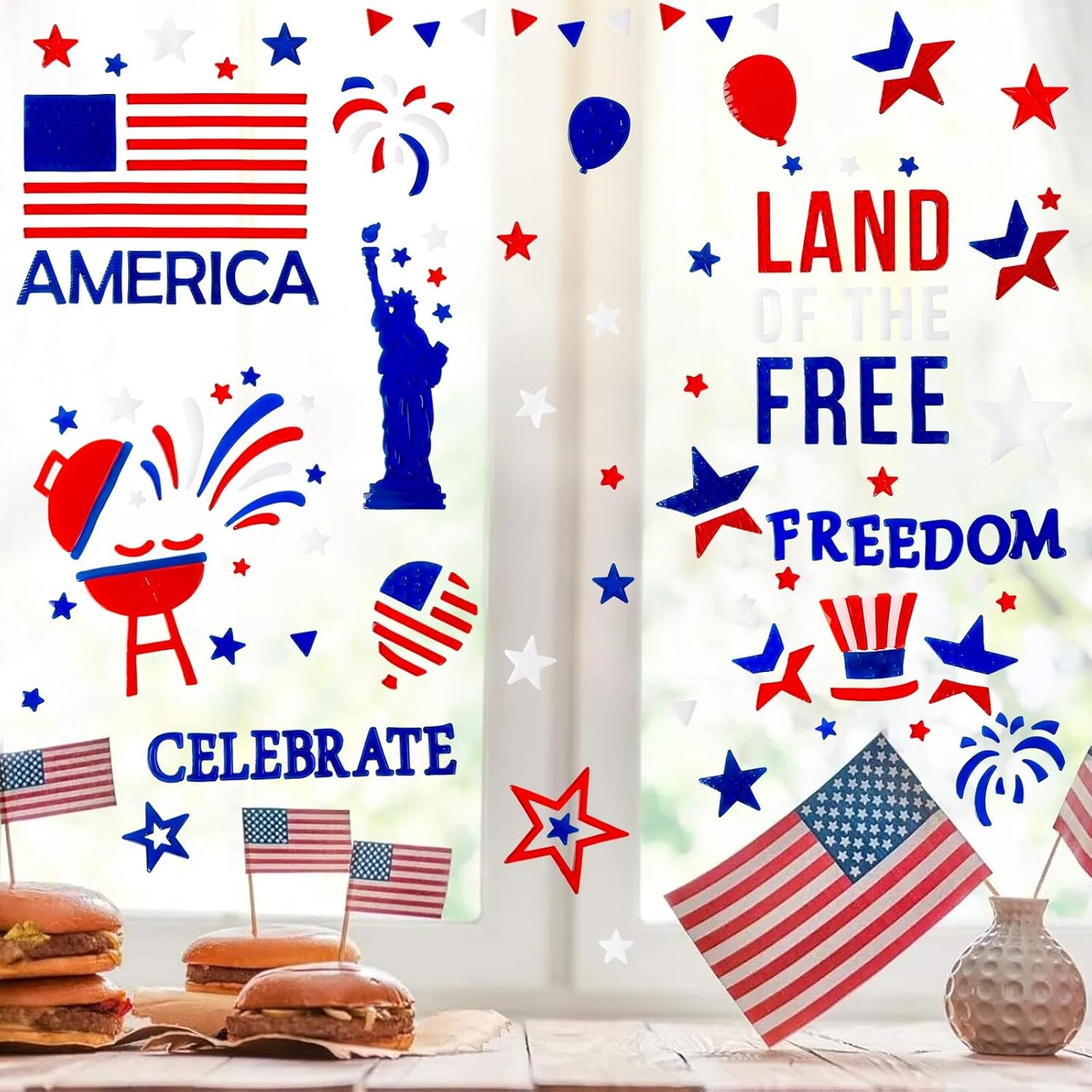 6 Sheets 4th of July Window Clings Decorations