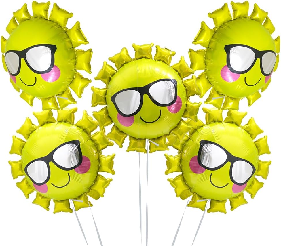 Large Summer Smiley Sun With Sunglasses Shaped Helium Mylar Balloon
