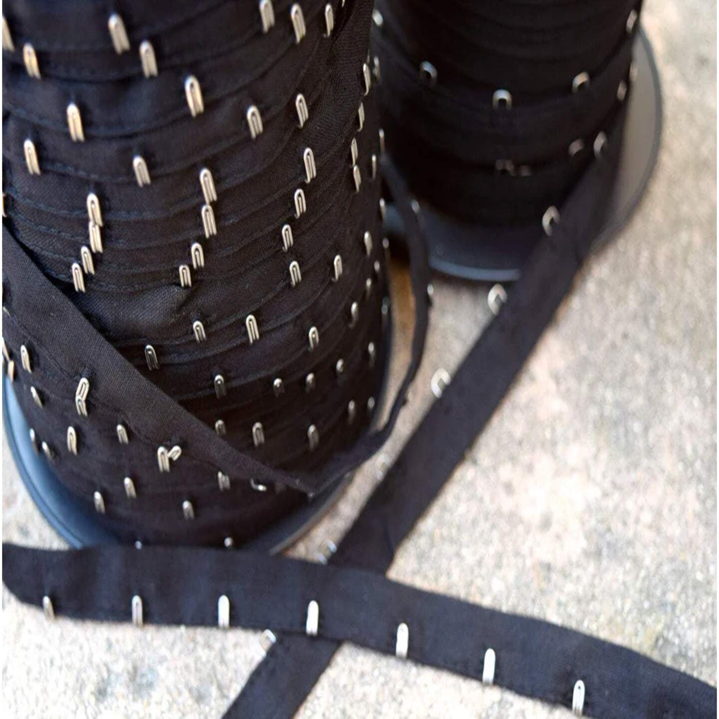 1 Yard Black Hook and Eye Tape Set 1/2&#x27;&#x27; Spacing on Each Side, Silver Hardware on Cotton Trim