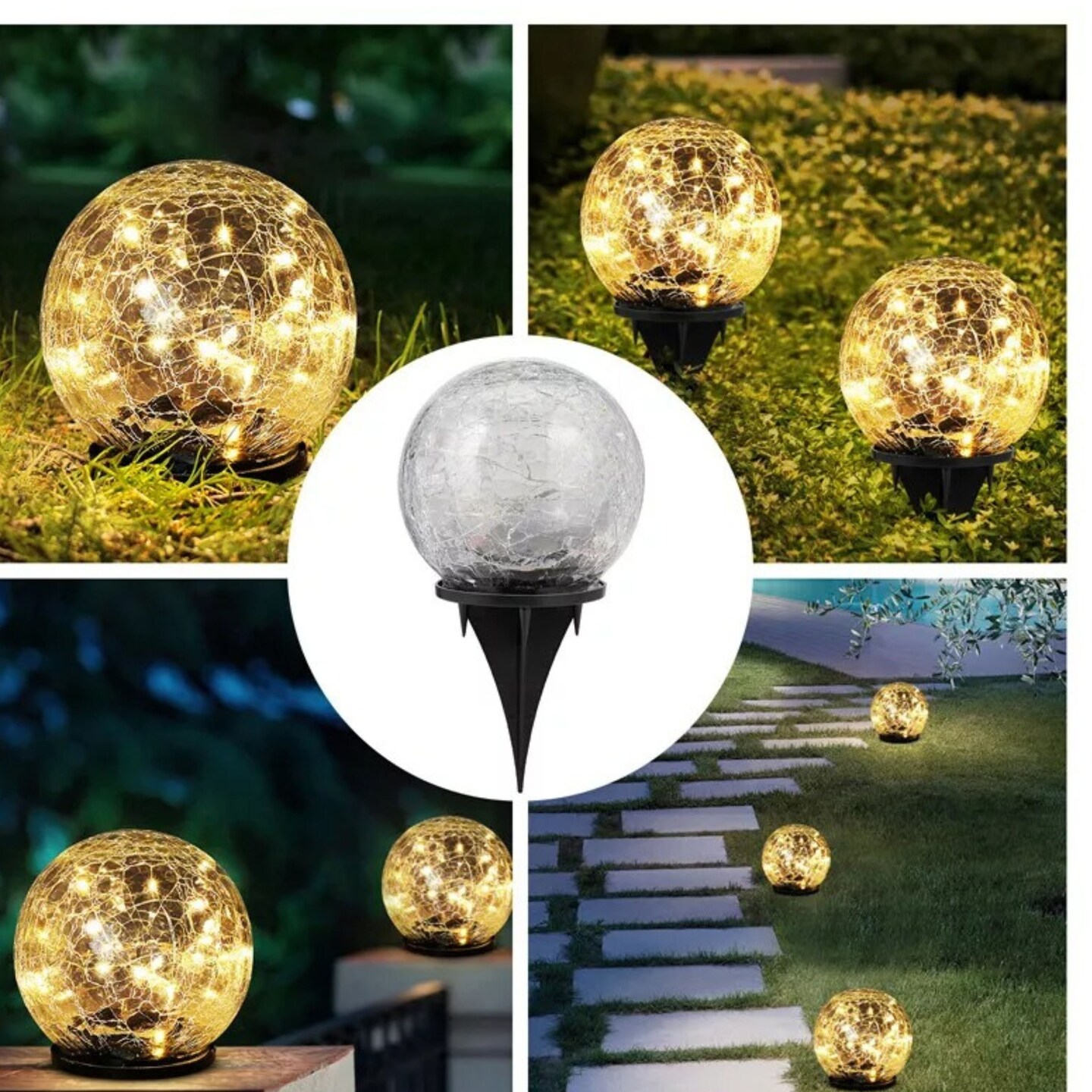 Solar Globe Cracked Glass Ball Lights Outdoor Waterproof
