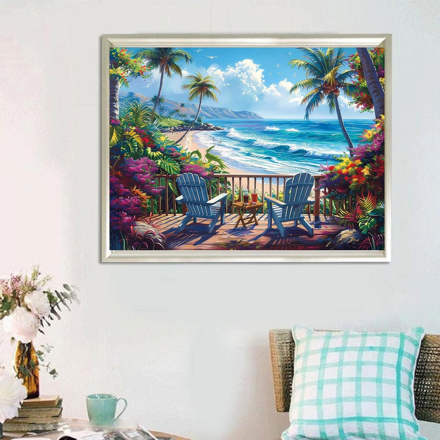 Scenic Beach 5D Diamond Art Kit for Adults - 11.8x15.7 Inch Tropical Seascape Gem Painting - Full Drill Beginner-Friendly Diamond Art Set for Relaxation & Home Wall Decor