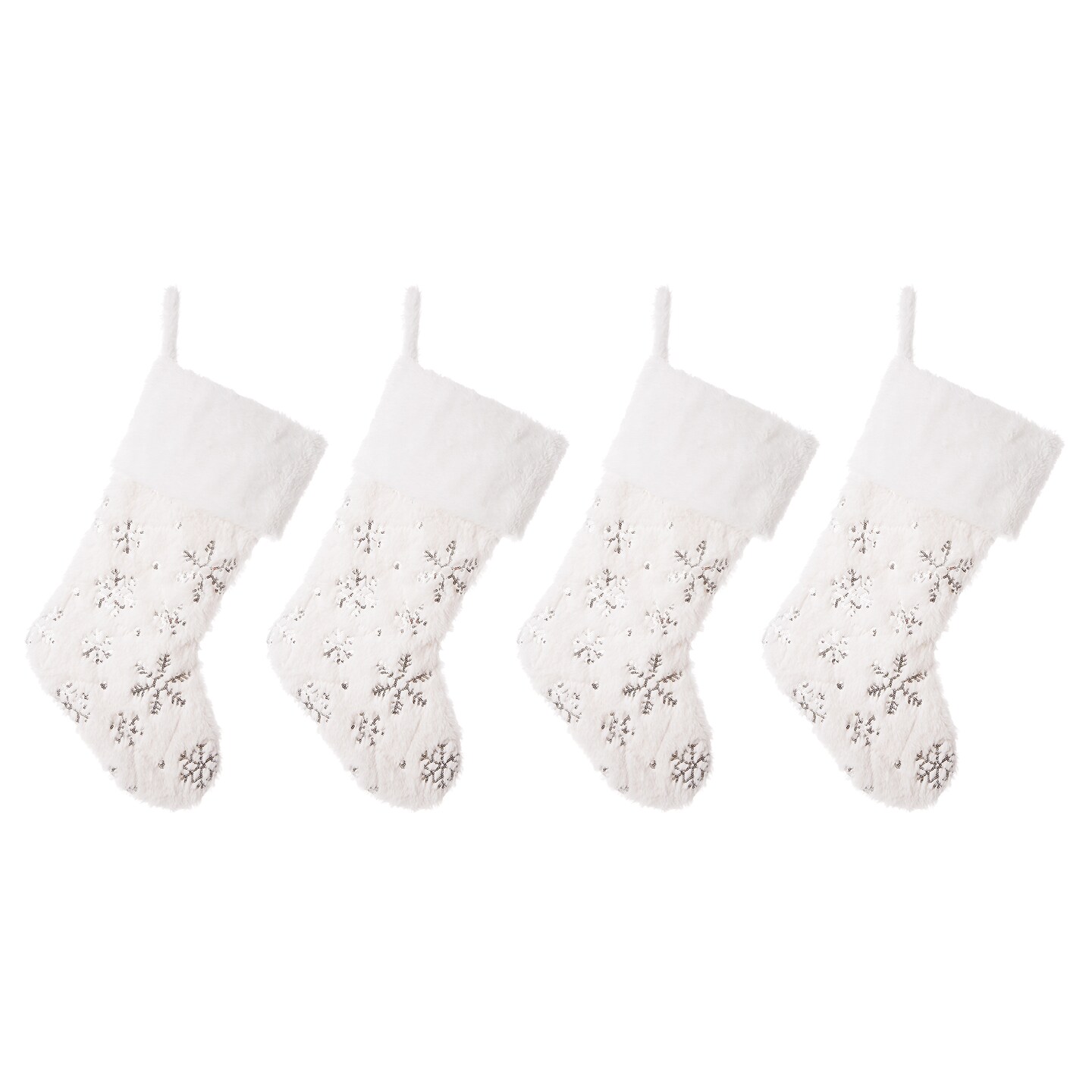 4pk 21&#x22;L White Plush with Snowflake Christmas Stockings