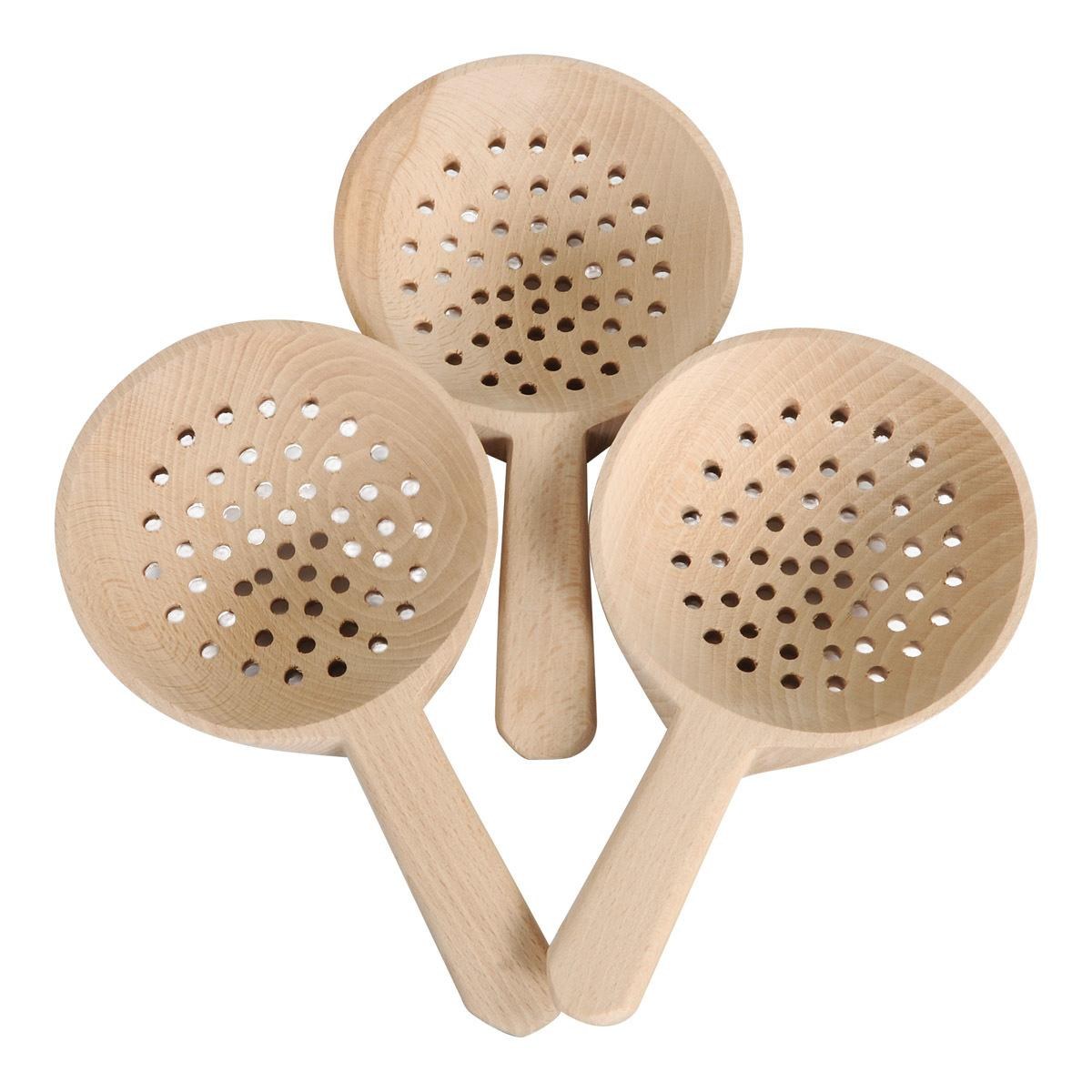 Cosy Short Handled Wooden Slotted Spoons - Set of 3