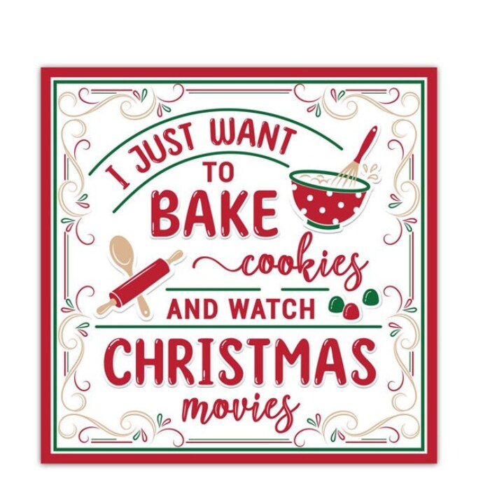 10&#x22; Christmas Baking Metal Sign &#x2013; Bake Cookies &#x26; Watch Movies Decor-MD137895