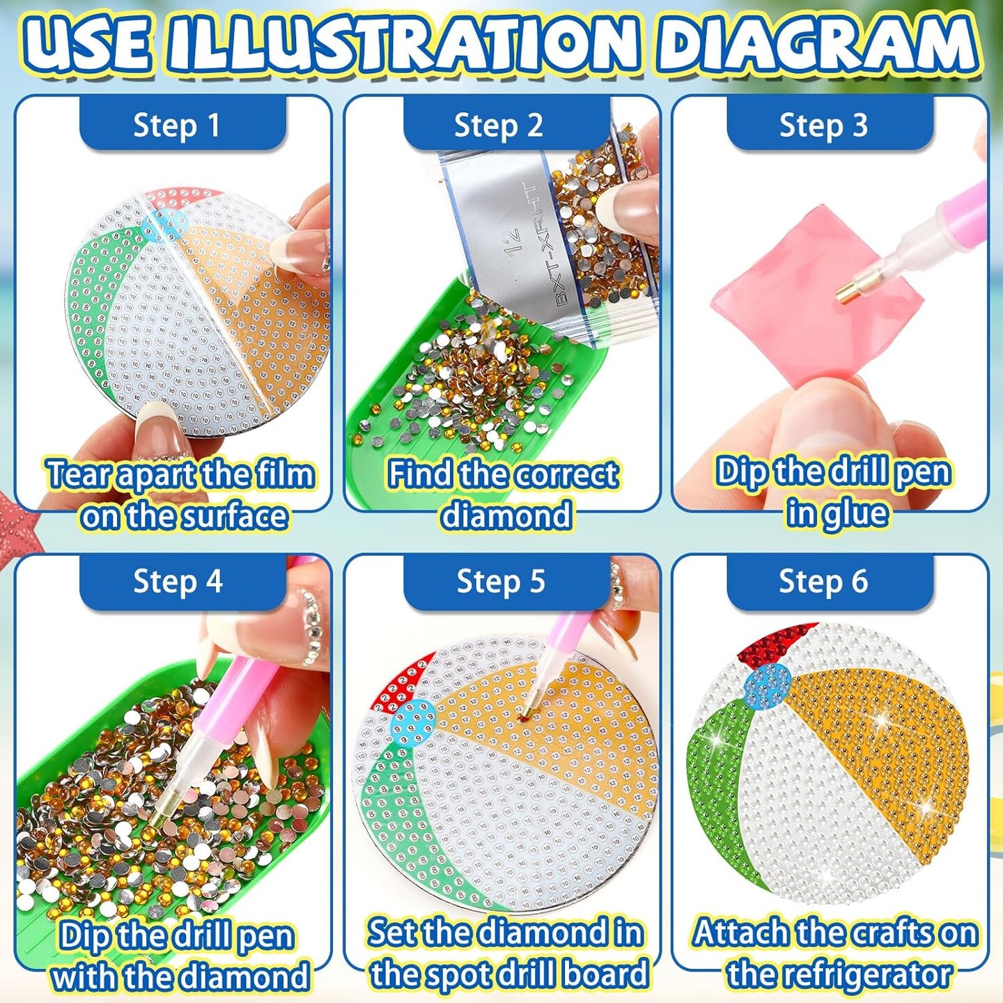 24 Pcs Summer Refrigerator Diamond Painting Magnets